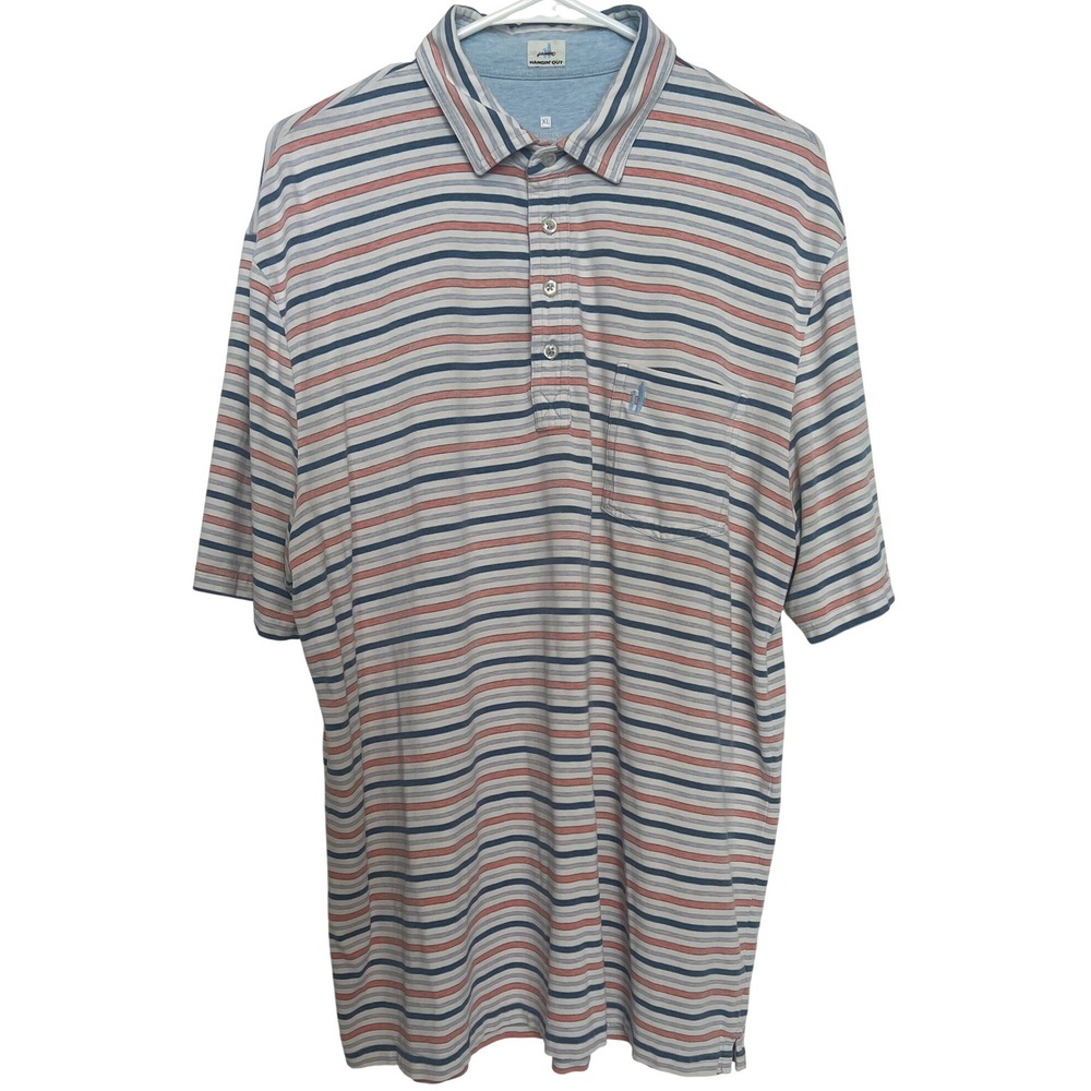 Johnnie-O Men's XL Hangin Out Polo Shirt Blue Orange Striped  Golf Preppy Casual